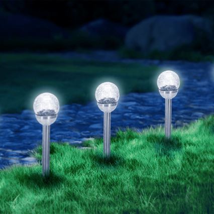 Aigostar - LED-Solarleuchte LED/0,006W/1,2V 37,8cm matt Chrom 6500K IP44 100 mAh