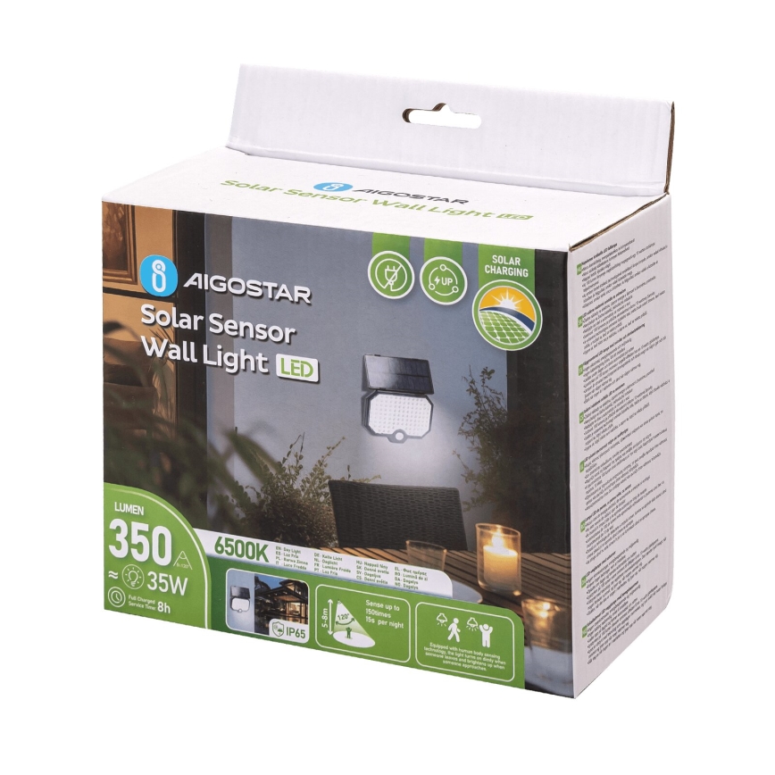 Aigostar - LED Solarleuchte mit Bewegungsmelder LED/2,4W/3,7V 1800 mAh IP65
