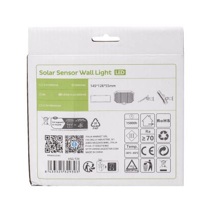 Aigostar - LED Solarleuchte mit Bewegungssensor LED/2,4W/3,7V 1800 mAh IP65