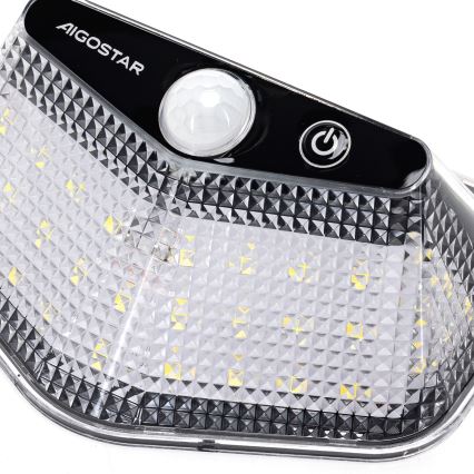 Aigostar - LED-Solarleuchte mit Sensor, LED 3,7 V, 6500 K, 500 mAh, IP65, schwarz