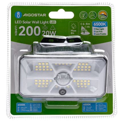 Aigostar - LED-Solarleuchte mit Sensor LED/3,7V 6500K 500 mAh IP65 schwarz