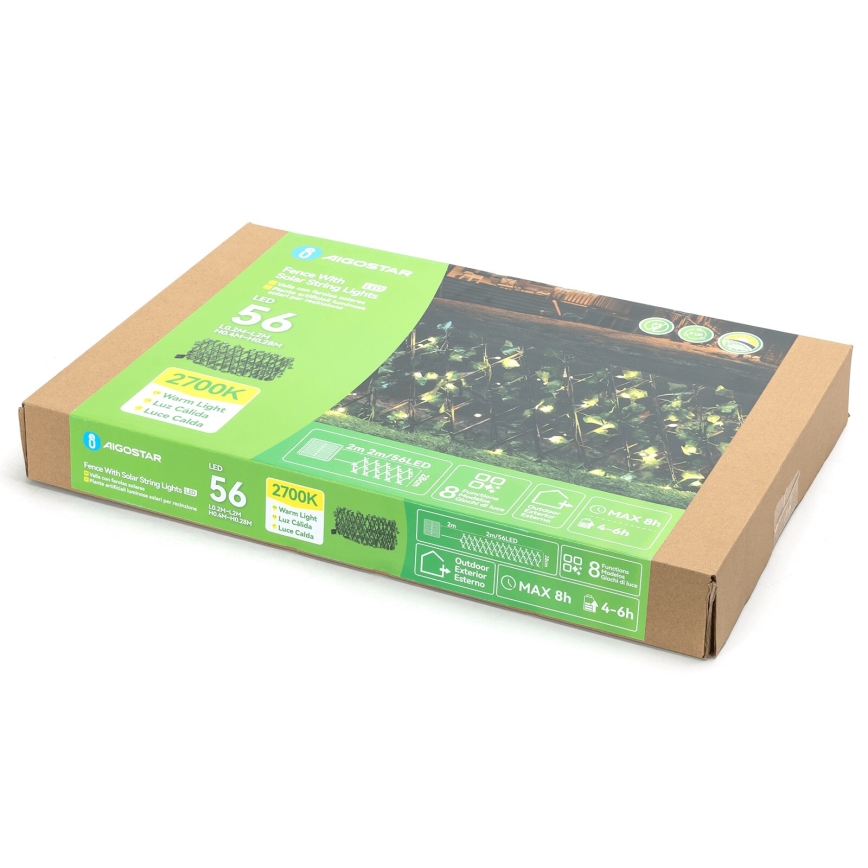 Aigostar - LED-Solarlichterkette 56xLED/2x0,4m IP65 300 mAh warmweiβ ivy