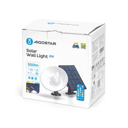 Aigostar - LED-Solarwandleuchte LED/3,2V 3000K/4000K/6500K 5000 mAh IP65 + Fernbedienung