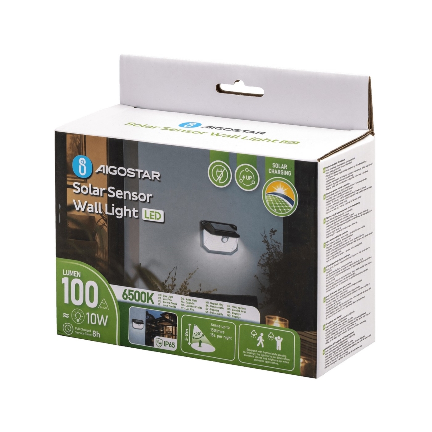 Aigostar - LED-Solarwandleuchte mit Sensor LED/0,8W/5,5V 1200 mAh 6500K IP65