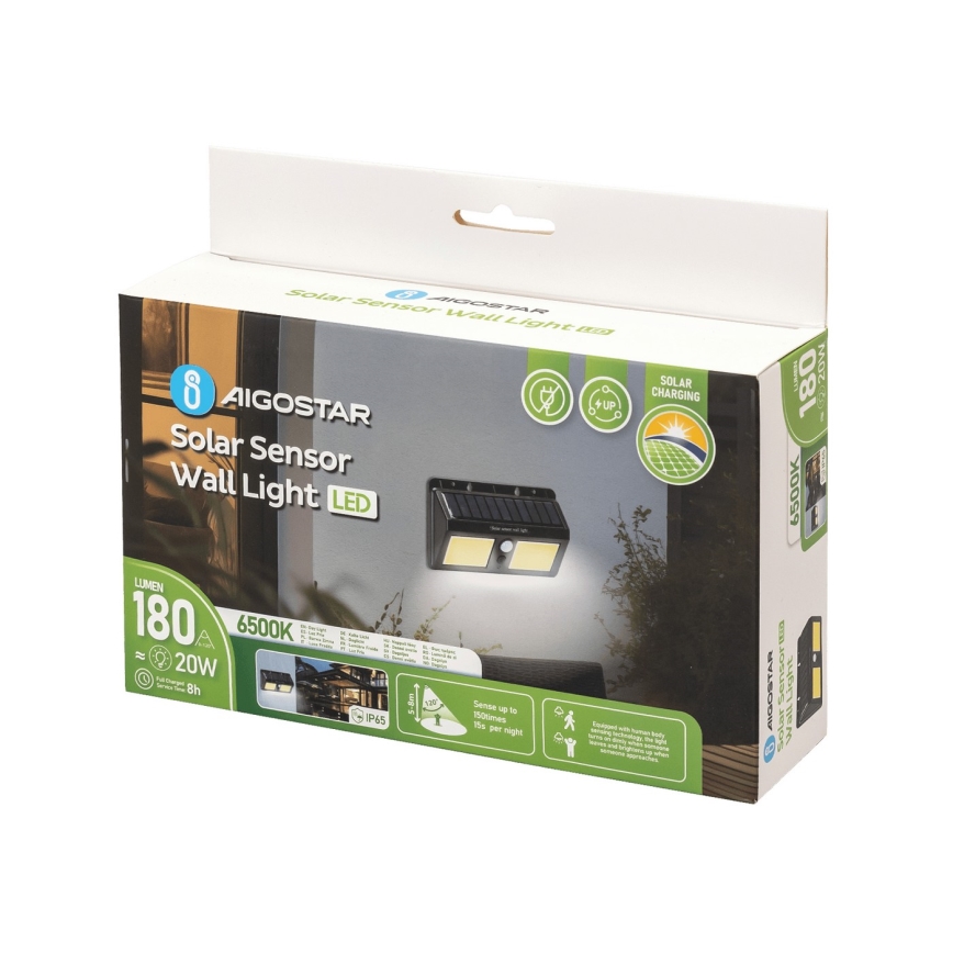 Aigostar - LED-Solarwandleuchte mit Sensor LED/20W/5,5V 2400 mAh 6500K IP65