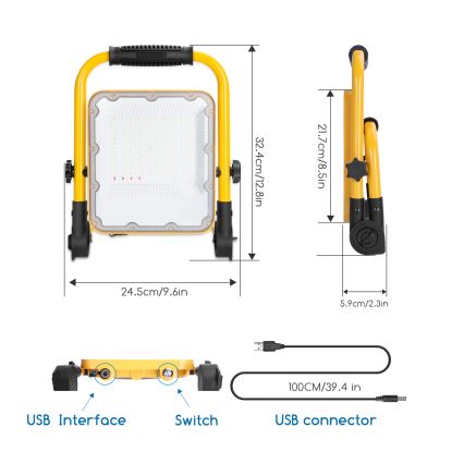 Aigostar - LED dimmbarer wiederaufladbarer Fluter LED/50W/5V 6500K IP65