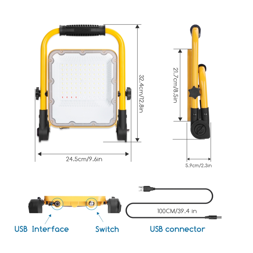 Aigostar - LED dimmbarer wiederaufladbarer Fluter LED/50W/5V 6500K IP65
