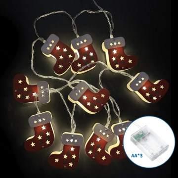 Aigostar - LED-Weihnachts-Lichterkette 10xLED/3xAA 1,5m warmweiß mit Weihnachtsstrümpfen