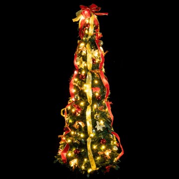 Aigostar - LED-Weihnachtsbaum für den Außenbereich, 100 LEDs, 1,5 m, IP44, rot/gold, warmweiß