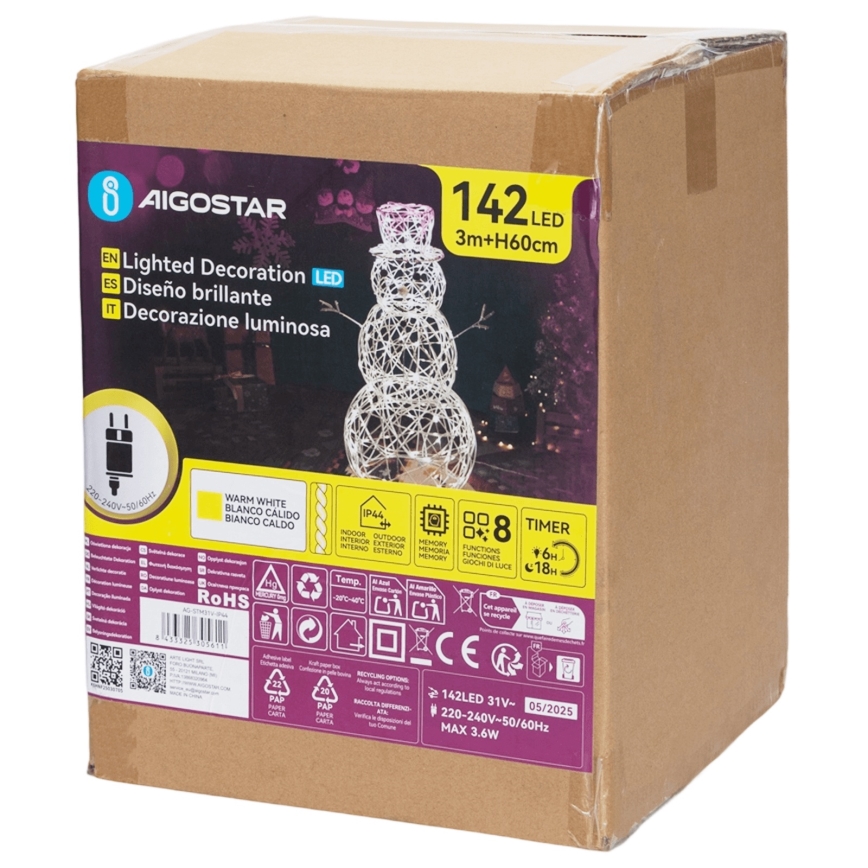 Aigostar - LED-Weihnachtsdeko für den Außenbereich LED/3,6W/31/230V 2700K 60 cm IP44 Schneemann