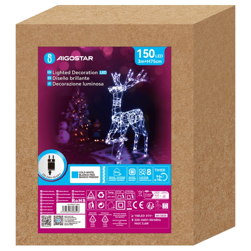 Aigostar - LED-Weihnachtsdeko für den Außenbereich LED/3,6W/31/230V 6500K 75 cm IP44 Rentier