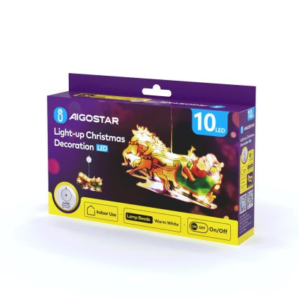 Aigostar - LED Weihnachtsdekoration LED/3xAAA Weihnachtsmann mit Rentieren 13,4 cm