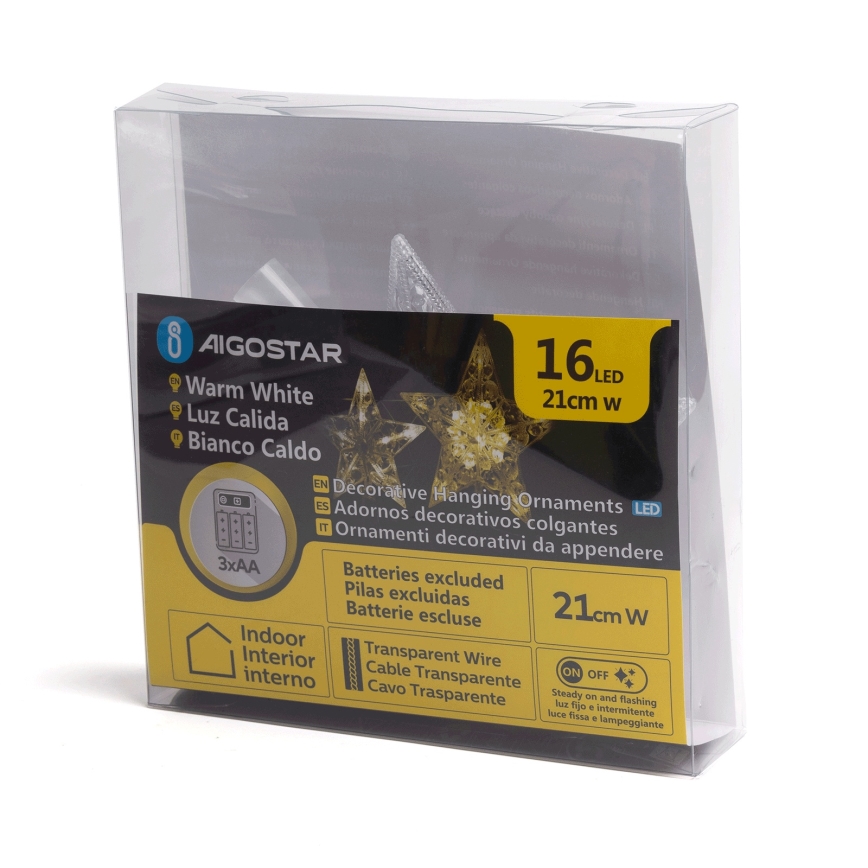Aigostar - LED-Weihnachtsdekoration 16xLED/3xAA warmweißer Stern