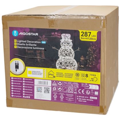 Aigostar - LED-Weihnachtsdekoration für den Außenbereich 3,6W/31/230V 2700K 120 cm IP44 Schneemann