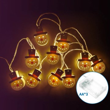 Aigostar - LED-Weihnachtslichterkette 10xLED/3xAA 1,5m warmweiß, Schneemann-Motiv