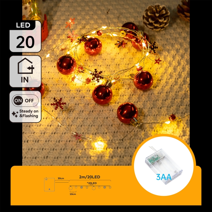 Aigostar - LED-Weihnachtslichterkette 20xLED/3xAA 2 m warmweiß