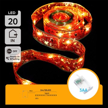 Aigostar - LED-Weihnachtslichterkette 20xLED/3xAA 2 m warmweiß/rot