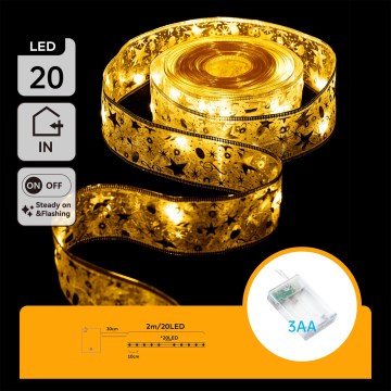 Aigostar - LED-Weihnachtslichterkette 20xLED/3xAA 2m warmweiß goldfarben