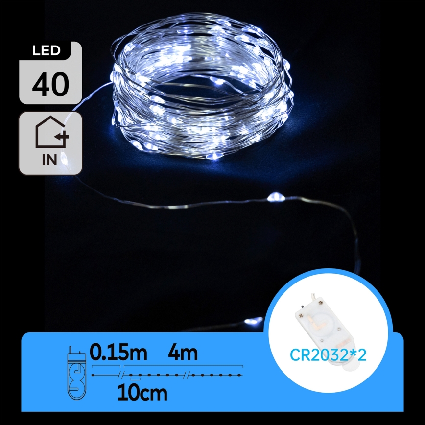 Aigostar - LED-Weihnachtslichterkette 40xLED/2x3V 4m kaltweiß