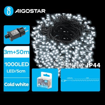 Aigostar - LED-Weihnachtslichterkette für den Außenbereich 1000xLED/8 Funktionen 53m IP44 kaltweiß
