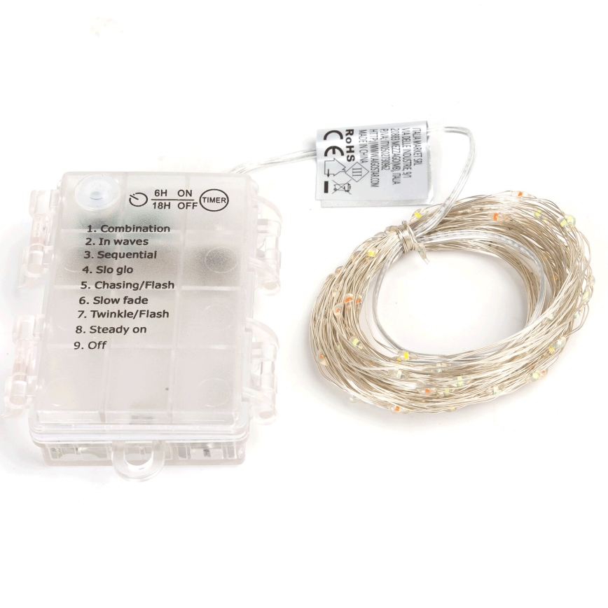Aigostar - LED-Weihnachtslichterkette für den Außenbereich 100xLED/8 Funktionen/3xAA10,3m IP44 mehrfarbig
