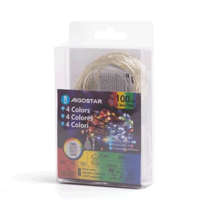Aigostar - LED-Weihnachtslichterkette für den Außenbereich 100xLED/8 Funktionen/3xAA10,3m IP44 mehrfarbig