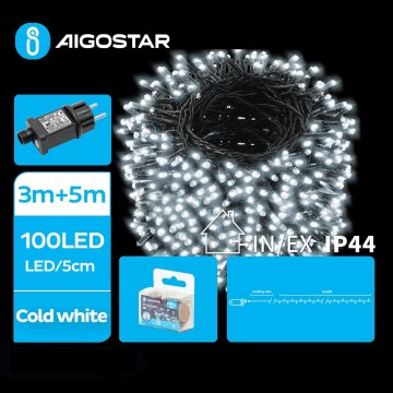Aigostar - LED-Weihnachtslichterkette für den Außenbereich 100xLED/8 Funktionen 8m IP44 kaltweiß