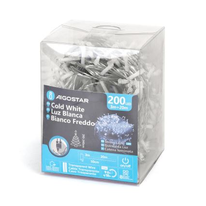 Aigostar - LED-Weihnachtslichterkette für den Außenbereich 200xLED/8 Funktionen 23m IP44 kaltweiß