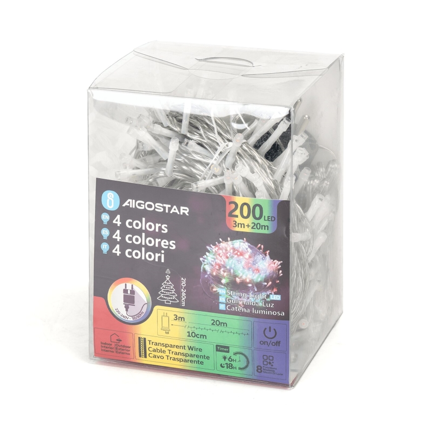 Aigostar - LED-Weihnachtslichterkette für den Außenbereich 200xLED/8 Funktionen 23m IP44 mehrfarbig