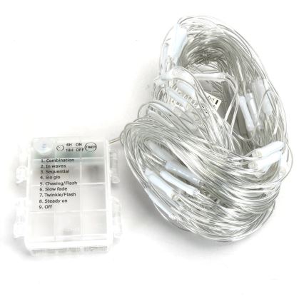 Aigostar - LED-Weihnachtslichterkette für den Außenbereich 200xLED/8 Funktionen/3xAA 6x1,5m IP44 kaltweiß