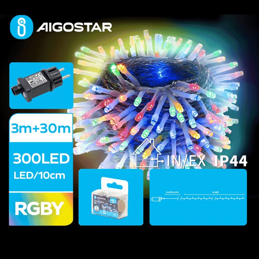 Aigostar - LED-Weihnachtslichterkette für den Außenbereich 300xLED/8 Funktionen 33m IP44 mehrfarbig