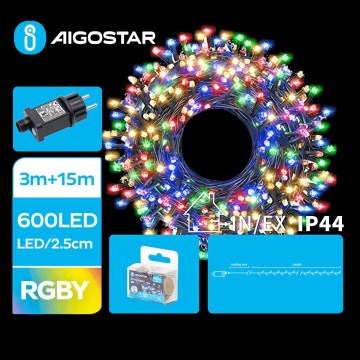 Aigostar - LED-Weihnachtslichterkette für den Außenbereich 600xLED/8 Funktionen 18m IP44 mehrfarbig