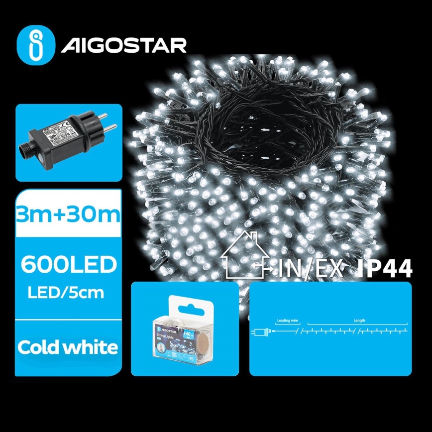 Aigostar - LED-Weihnachtslichterkette für den Außenbereich 600xLED/8 Funktionen 33m IP44 kaltweiß