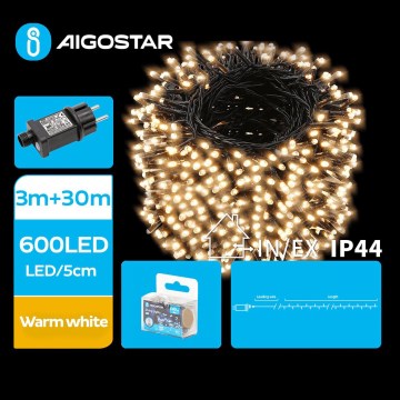 Aigostar - LED-Weihnachtslichterkette für den Außenbereich 600xLED/8 Funktionen 33m IP44 warmweiβ