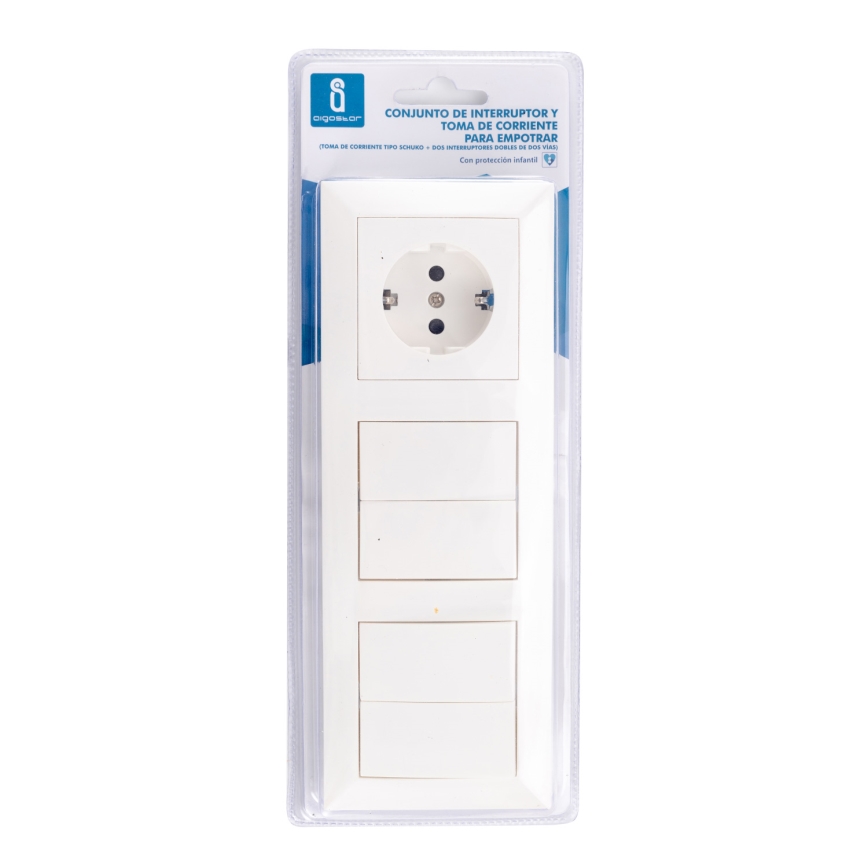Aigostar - SET 2x Heimschalter 2-Tasten mit Steckdose 1x16A/250V SCHUKO