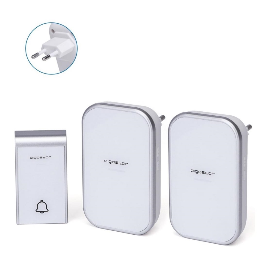 Aigostar - SET 2x Kabellose Steckdosen-Türklingel 230V/12V IP44 weiß