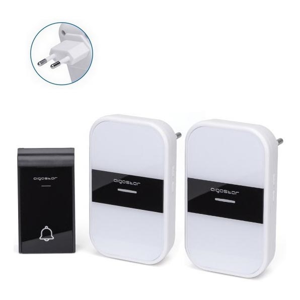 Aigostar - SET 2x Kabellose Steckdosen-Türklingel 230V/12V IP44 weiß/schwarz