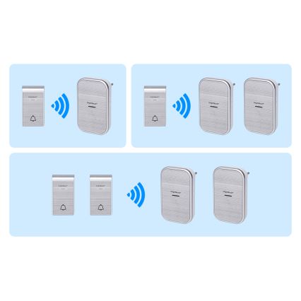 Aigostar - SET 2x Kabellose Steckdosen-Türklingel 230V/12V IP44 silbern
