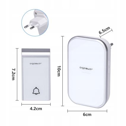 Aigostar - SET 2x Kabellose Steckdosen-Türklingel 230V/12V IP44 weiß