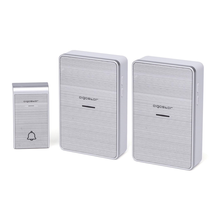 Aigostar - SET 2x Kabellose Türklingel 3xAA/12V IP44 silbern