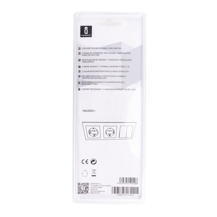 Aigostar - SET 2x Steckdose mit einem Schalter 2x16A/250V