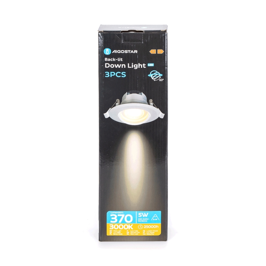 Aigostar - Set 3x LED-Einbauleuchte LED/5W/230V 3000K Ø 8,5 cm weiß