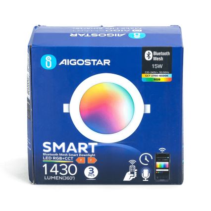 Aigostar - SET 3x LED RGBW Dimmbare Einbauleuchte MESH LED/15W/230V 2700K-6500K d 17cm
