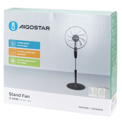 Aigostar - Standventilator 60W/230V schwarz