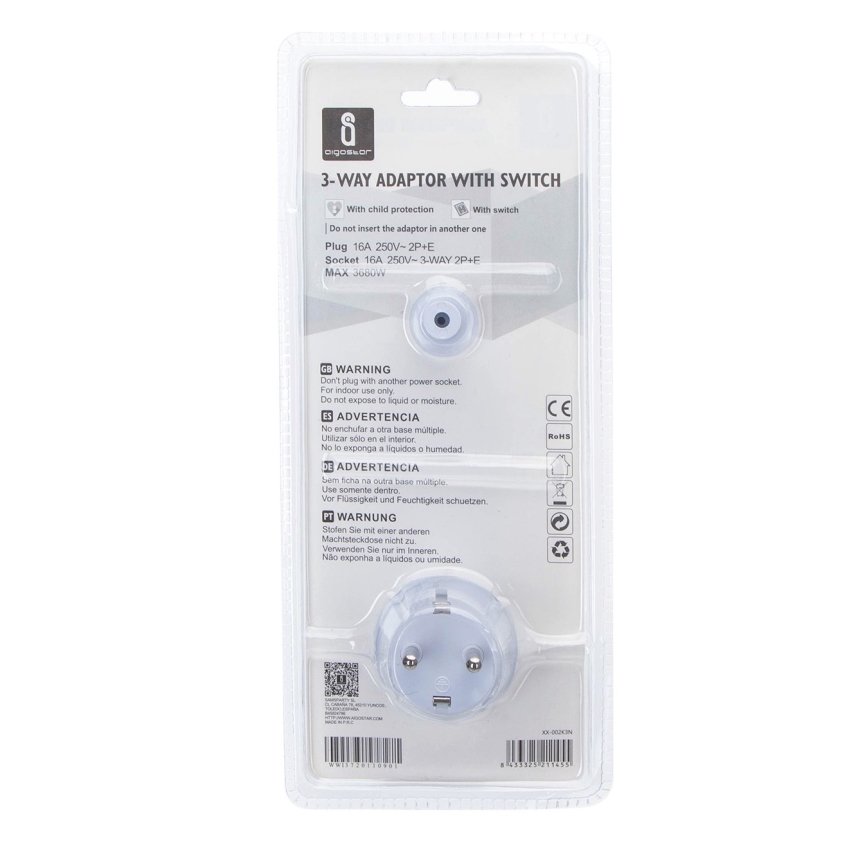 Aigostar - Steckdosenleiste mit Schalter 3x16A/230V SCHUKO