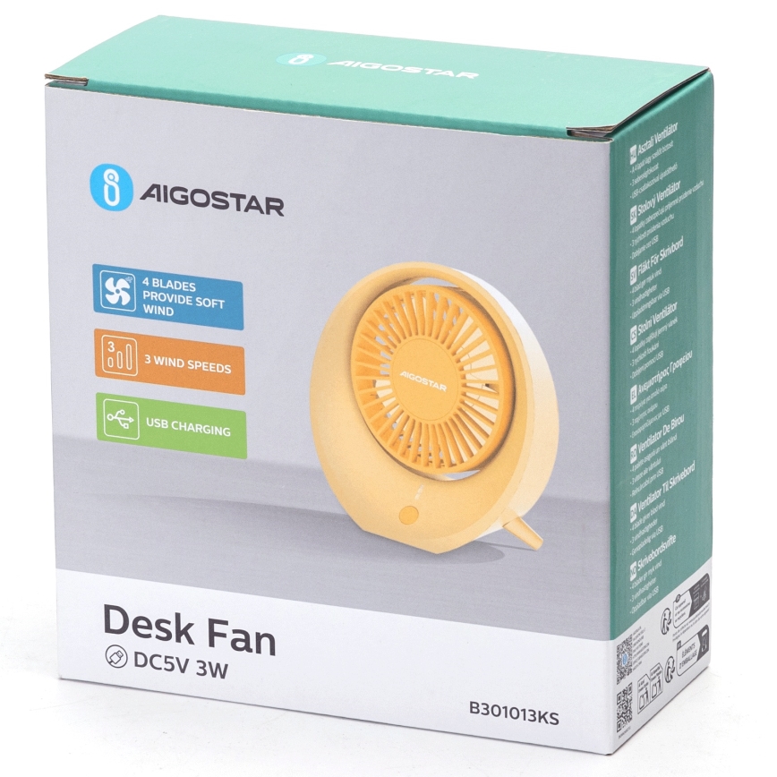 Aigostar - Tisch aufladbar Ventilator 3W/5V 1200mAh USB orange
