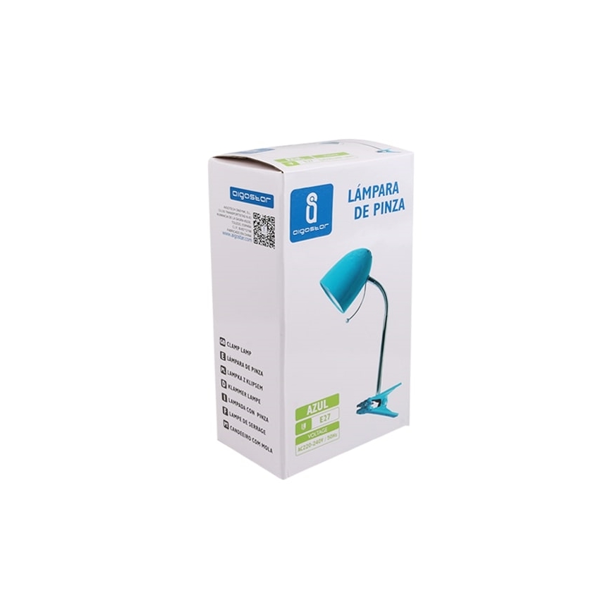 Aigostar - Tischlampe mit Clip 1xE27/11W/230V blau/glänzender Chrom