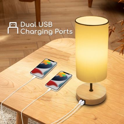Aigostar - Tischlampe mit USB-Anschluss 1xE27/40W/230V beige