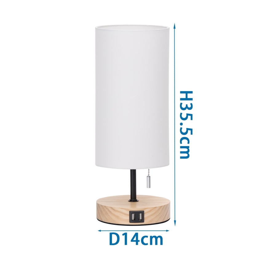 Aigostar - Tischlampe mit USB-Anschluss 1xE27/40W/230V beige