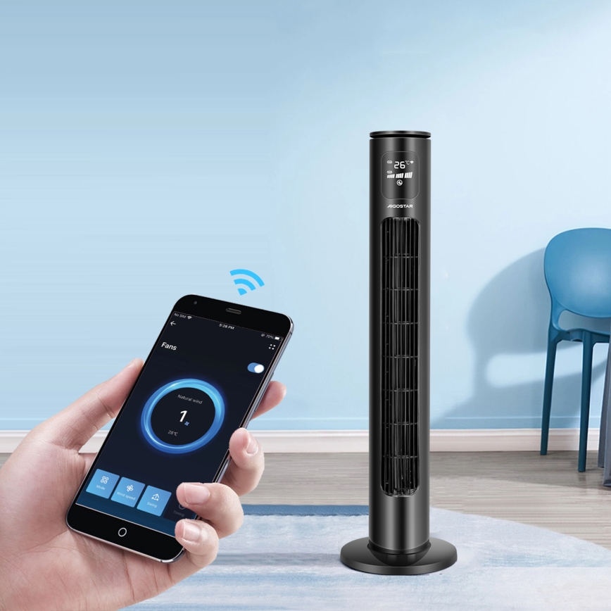 Aigostar - Turm-Ventilator 50W/230V schwarz Wi-Fi + Fernbedienung